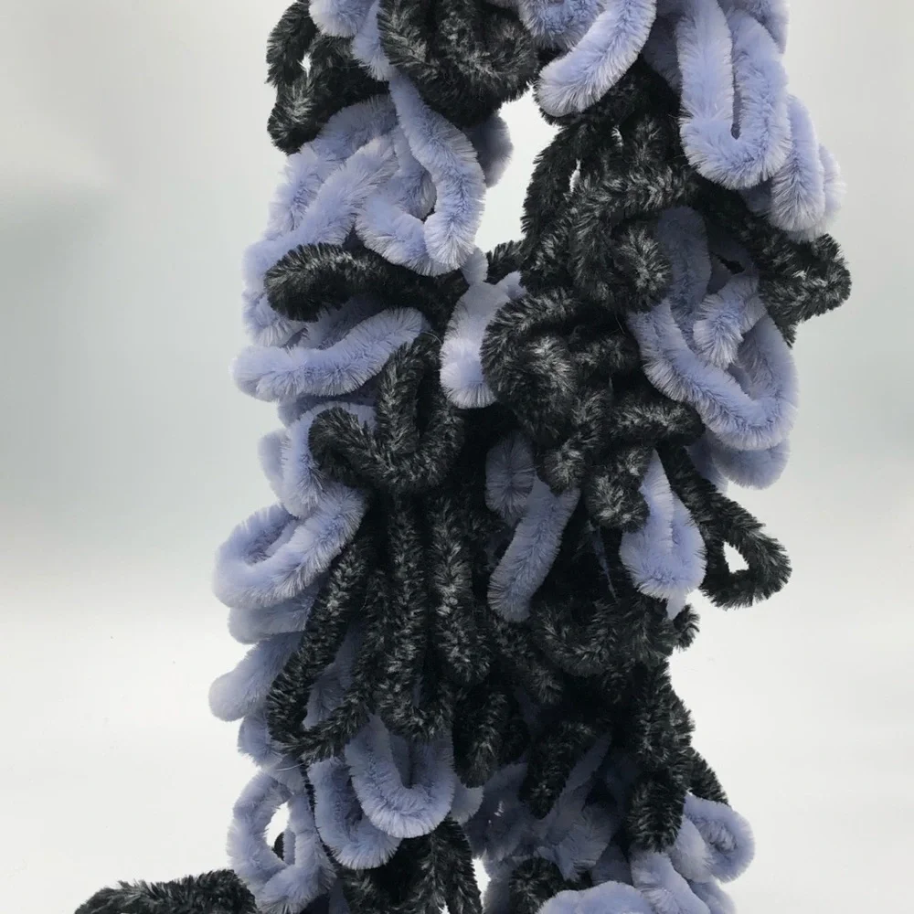 Whimsical Boucle-style‎ Loop Knit Scarf Blue Black